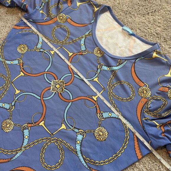 J. McLaughlin Catalina Cloth 3/4 Sleeve Blue Equestrian Scoop Neck L - Picture 4 of 7